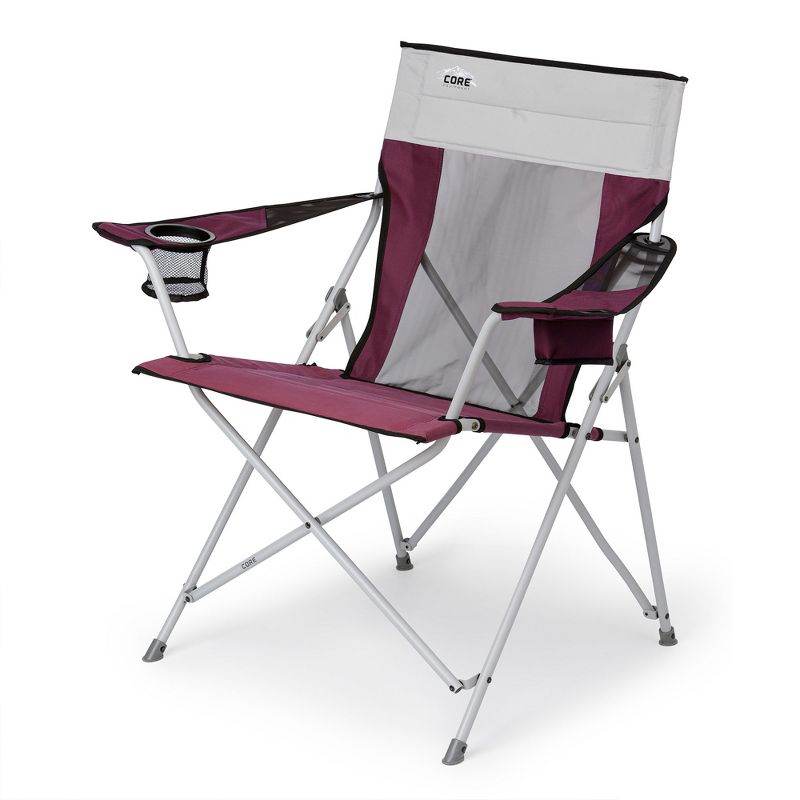 Core Portable Heavy Duty Folding Chair with Cooling Mesh Back and Carrying Storage Bag for Outdoor Sporting Events or Camping Trips, Wine, 1 of 7