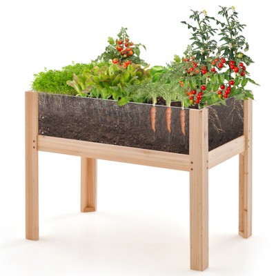 Tangkula Raised Wooden Garden Bed with Legs 24"/31” Elevated Planter Box with 2 Acrylic Panel Sides Drain Holes, Movable Beds