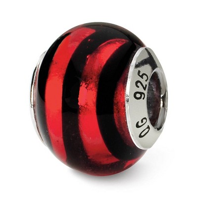 Black Bow Jewelry Sterling Silver, Red and Black Striped Murano Glass Bead Charm