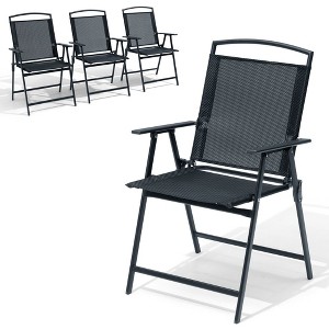 Crestlive Products Set of 4 Patio Folding Chairs 4-Pack Dining Chairs Outdoor Portable Sling with Armrest - 1 of 4