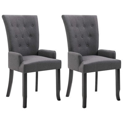 vidaXL Dining Chairs, with Armrests 2 Pcs, Dark Gray Fabric