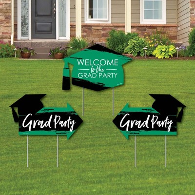Big Dot of Happiness Green Grad - Best is Yet to Come - 2 Party Arrows and 1 Welcome/Thank You Lawn Sign - Double Sided Grad Yard Sign Set - 3 Pieces