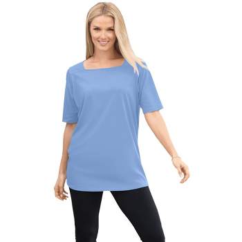 Woman Within Women's Plus Size Perfect Elbow-Sleeve Square-Neck Tee