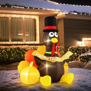 Costway 5 FT Inflatable Turkey Thanksgiving Decoration with Pumpkin Blow up  LED Lights - 1 of 4