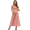 Maternity Dress Women's Smocked Square Neck Puff Sleeve Ruffle Maternity Maxi Dress for Baby Shower or Casual Wear PinkDLN S - 2 of 4