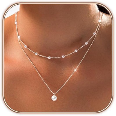 HTUTWOO Gold Pearl Necklaces for Women, 14K Gold Plated Dainty Layered Pearl,Cute Pearl Choker Gold Necklace Gifts for Women Gold Trendy Jewelry Gifts