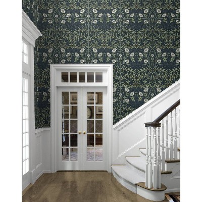 Navy and Sage Floral Peel and Stick Vinyl Wallpaper