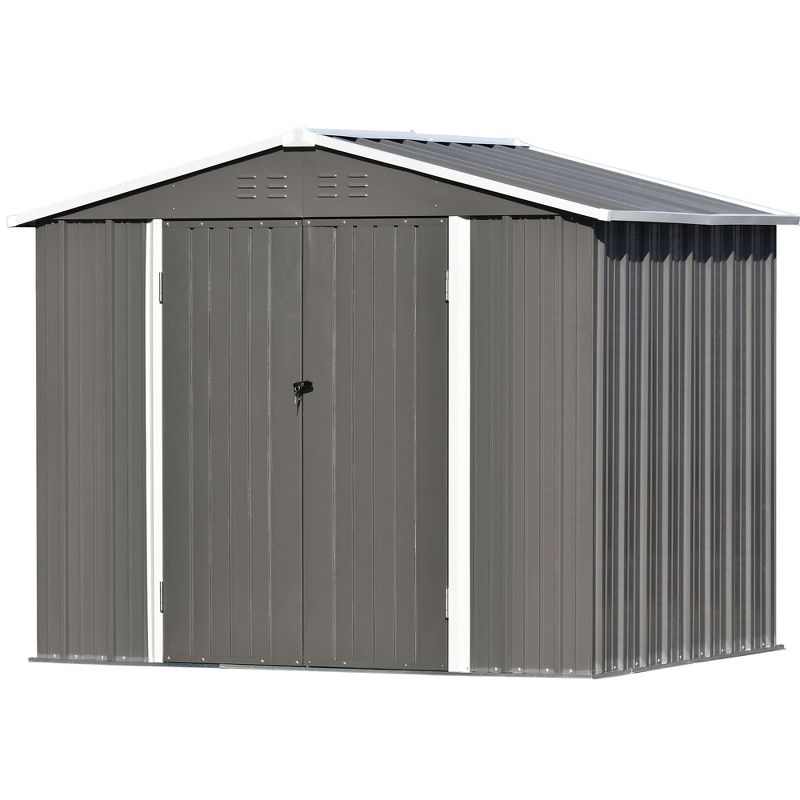 Patio 8ft x6ft Metal Storage Shed with Lockable Doors, Tool Cabinet with Vents and Foundation Frame-ModernLuxe, 4 of 14