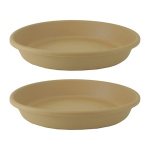 The HC Companies Non Fading 21 Inch Plastic All Weather Indoor Outdoor Planter Saucer Draining Tray for Classic Flower Pot Planters, Sandstone, 2 Pack - 1 of 2