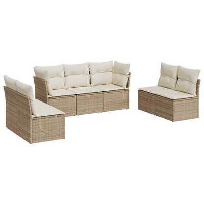 vidaXL 7 Piece Patio Sofa Set with Cushions Poly Rattan - Beige and Cream Without Table