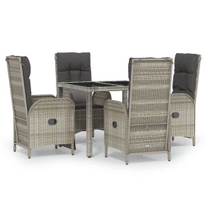 vidaXL Outdoor Patio Dining Set - 5 Piece Poly Rattan Garden Furniture with Reclining Chairs, Cushions, and Acacia Wood Table - 1 of 4