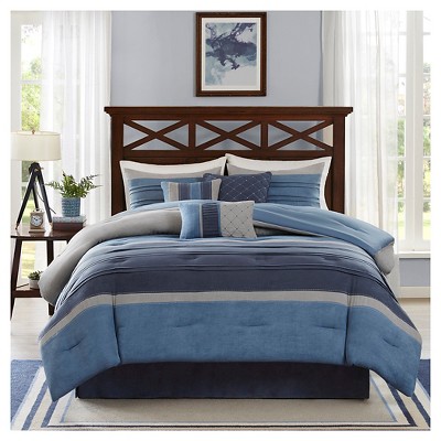 Navy Blue Queen 7-Piece Microsuede Comforter Set