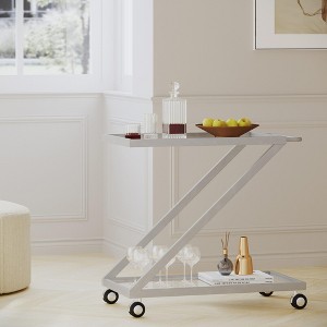 NAYSAYE Bar Serving Cart Modern Glass Shelves with Durable Iron Frame and Rolling Casters for Living Room , Silver, 36.5"*18.75"*34" - 1 of 4