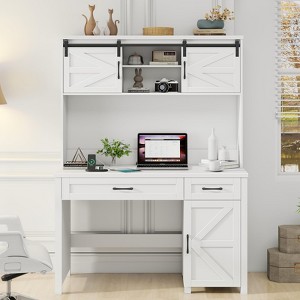 Computer Desk, Home Office Table with Hutch & Charging Hub, 47" Executive Desk - 1 of 4