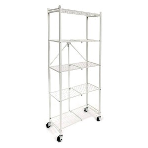 Origami RPR Series 5 Shelf Slim Steel Pantry Rack Holds up to 100 Pounds or 25 Pounds Each Tier, Shelves with Wheels and Smart Lock Function, White - 1 of 4