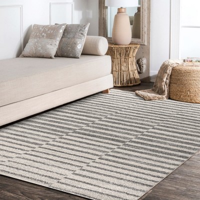 Modern Stripe Gray and Ivory Synthetic 3' x 5' Area Rug