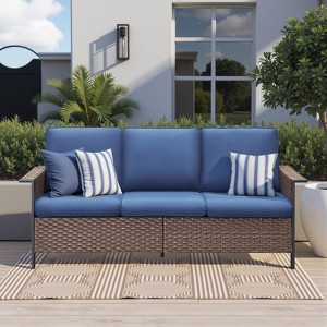 Buenhomino Wicker Outdoor Patio Sofa Patio Furniture Loveseat, All Weather Wicker 3-Seater Outdoor Furniture Sofa - 1 of 4