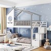 House Shape Twin-Over-Twin Double Bunk Bed with Storage Stairs - ModernLuxe - 2 of 4