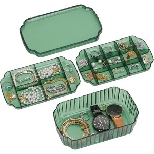 3-Layer Clear Plastic Jewelry Organizer Box, Storage Container for Earrings, Rings & Necklaces, Green - 1 of 4