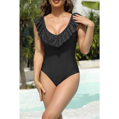 Women's One Piece Deep V Ruffled Hollow Sexy Backless Swimsuit