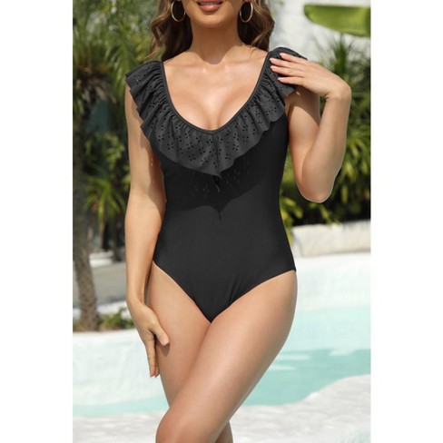 Women's Plunge Mesh One Piece Swimsuit - Cupshe-L-Black