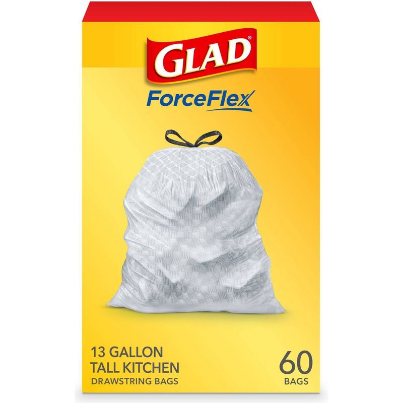Glad ForceFlex Tall Kitchen Drawstring Trash Bags - Unscented - 13 Gallon, 1 of 13
