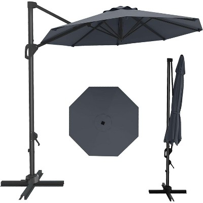 10FT Sepia Cantilever Umbrella with Base Round Top Patio Umbrella Sun Shade Windproof Offset Umbrella with 360-Degree Rotation