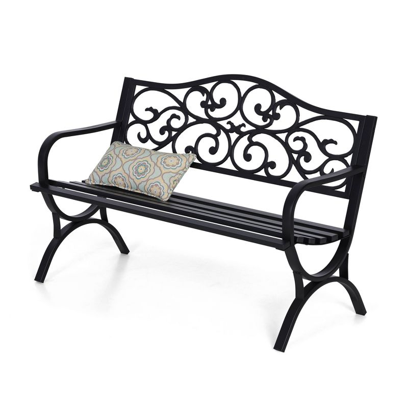 Two Seat Cast Steel Garden Bench - Captiva Designs, Butterfly Back, Rust-Resistant, All-Weather Outdoor Seating, 3 of 8