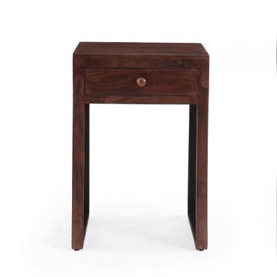 MAXZZZ Traditional Carved Wood Side Table with Storage Drawer - Handcrafted Mango & Faux Wood Blend