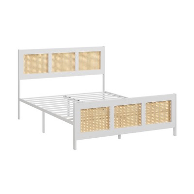 Rattan Bed Frame with Headboard, Strong Metal Slats Support, Noise-Free Design, No Box Spring Needed