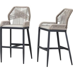 PURPLE LEAF 2 Pieces Bar Stools Patio Modern Rattan Barstools Aluminum Woven Tall Bar Chairs with Cushions for Outdoor Kitchen Island Garden - 1 of 1