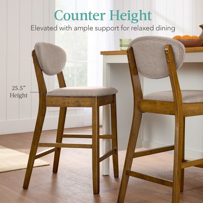 Walnut and Gray Upholstered Wood Counter Height Bar Stool Set, 2-Piece