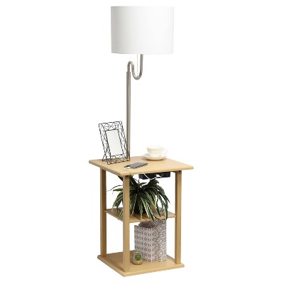 Tan 57" Modern 2-Tier End Table Floor Lamp with USB Ports