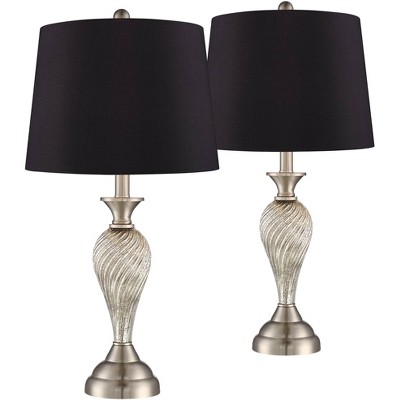 Regency Hill Mid Century Modern Table Lamps Set of 2 Brushed Nickel Twisting Glass Black Drum Shade for Living Room Bedroom House