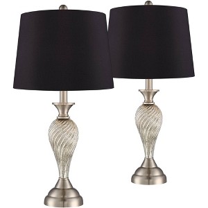 Regency Hill Arden 25" High Twist Modern Table Lamps Set of 2 Silver Brushed Nickel Finish Mercury Glass Black Shade Living Room Bedroom Bedside - 1 of 4