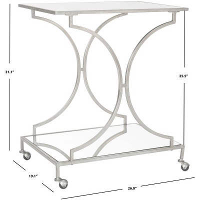 Transitional Silver Mirrored Glass 2-Tier Bar Cart with Storage