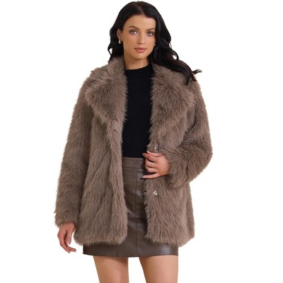 INSPIRE CHIC Women's Faux Fur Fluffy Long Sleeve Lapel Winter Outerwear Coat