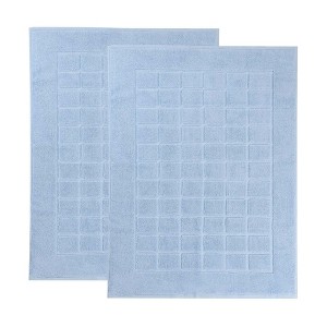 Cotton Solid Absorbent Thick Checkered Grid Washable Bath Mats, Set of 2 by Blue Nile Mills - 1 of 4