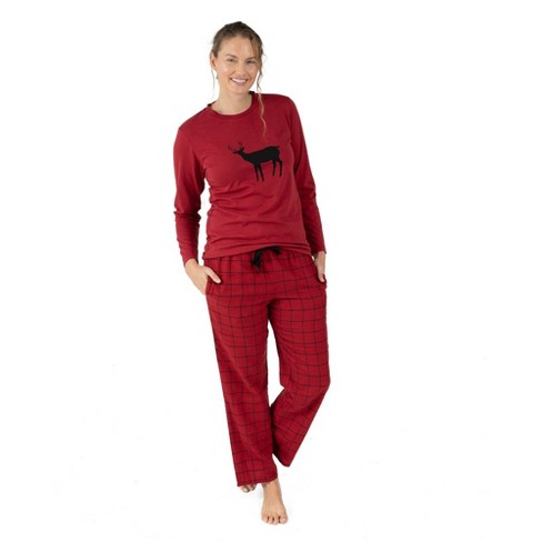 Leveret Womens Cotton Top And Fleece Pants Plaid Black And Red Xs : Target