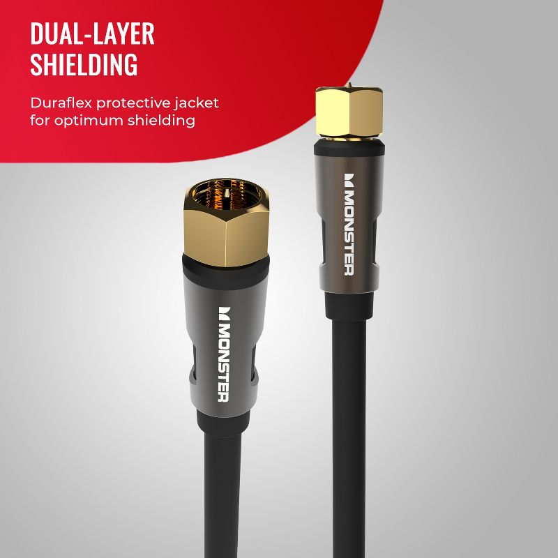 Monster Essentials Coaxial Video Cable - RG-6 Coax Cable Featuring Gold-Plated F-Pin Connector, Duraflex Protective Jacket, and Aluminum Extruded Shell, 4 of 9