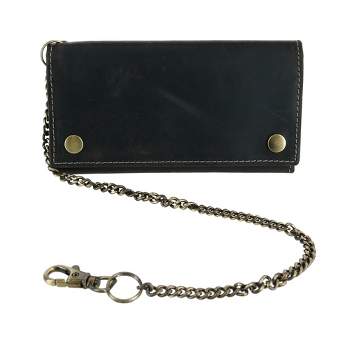 CTM Men's Hunter Leather Long Trifold Chain Wallet