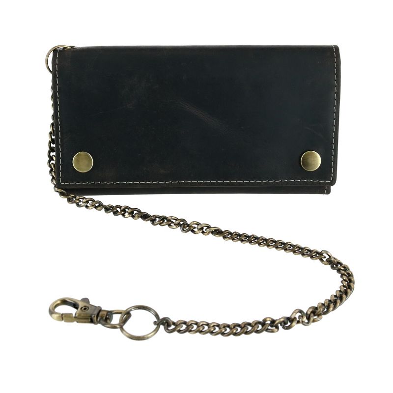 CTM Men's Hunter Leather Long Trifold Chain Wallet, 1 of 5
