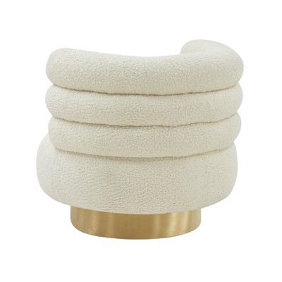 Cream Faux Shearling Swivel Chair with Gold Base