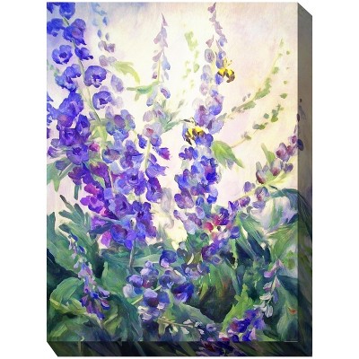 Cottage Garden West of The Wind Blue Delphi Purple, Green, Yellow 40 x 30 Inch Waterproof Gallery Wrapped Canvas, Outdoor Garden, Yard, Patio All