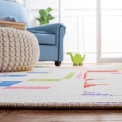 Ivory and Red Synthetic Kids Playroom Rug, 3'3" x 5'3"