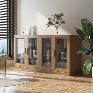 31"x62"x16" Wood Accent Cabinet, Storage Organizer with Adjustable Shelves and Glass Doors for Kitchen Bedroom Entryway Living Room Dinning Room - 1 of 4