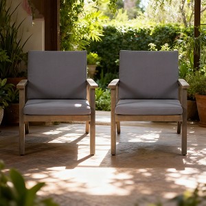 Outdoor Acacia Wood Club Chairs with Cushions (Set of 2) - 1 of 4