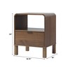 Vynxaria Modern Minimalist Curved-Top Nightstand, Brown Stained Solid Pine Wood, 1 Drawer + 1 Cubby, Minimal Hardware, Versatile Side/Sofa Table - 4 of 4