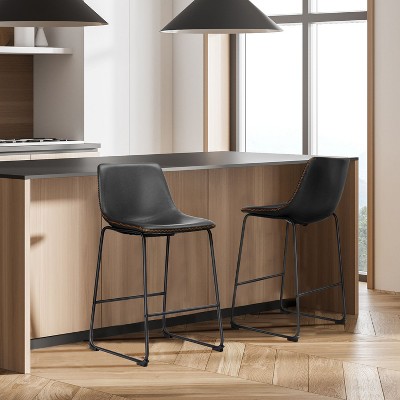 Barstool,Armless Industrial Faux Leather Barstools With Metal Legs And Footrest,Dining Chairs For Home Office Kitchen Island-The Pop Home