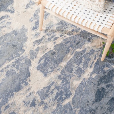 Blue and Beige Hand-Knotted Viscose Silk Area Rug